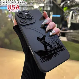 High-end Mobile Phone Case with Fishing Silhouette Pattern UV Printing, 360-degree All-round Protection for iPhone 11 12 13 14 15 16 Pro Max XR X/XS 7 8 Plus SE Mini Smartphone Best Gift Birthday Present for Boys and Girls Smile Cover Protective Cellphone