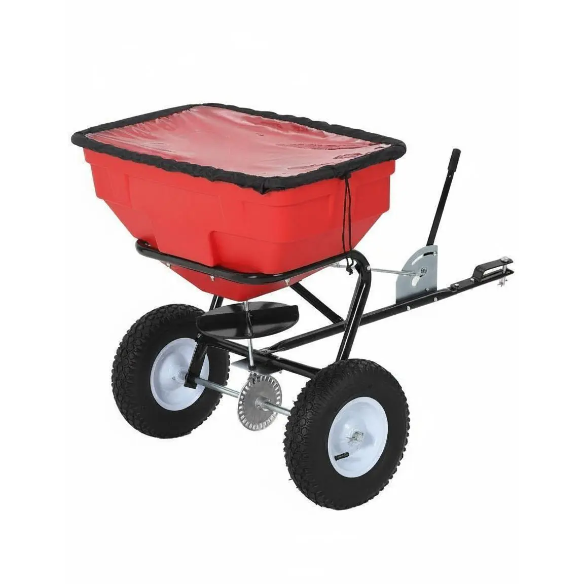 Heavy-Duty Tow-Behind Broadcast Spreader, 130LBS Capacity with Universal Hooks for UTV/ATV Tow-Push Use, 30 Adjustable Flow Settings, 10ft Wide Spread, Multi-Season for Lawn Seed, Fertilizer, Driveway Salt/Ice Melt