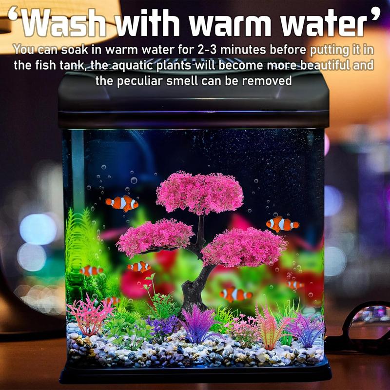 Aquarium Artificial Plastic Plants Decoration, Pink Cherry Blossom Tree