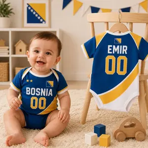 Personalized Bosnia Soccer Baby Bodysuit, Custom Bosnia Football Infant Outfit with Name Number, Baby Fan Apparel 23Y