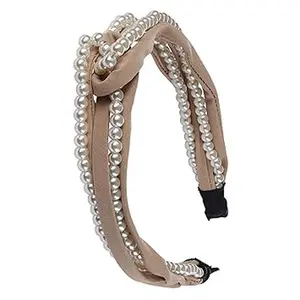 Ladies Trendy Stylish Top-knot Headband Elegant Hair Accessory (Beige)