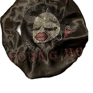 Bling Bonnet for Women Satin Adjustable with Rhinestones Comfortable Sleepwear Stylish Sparkly Design