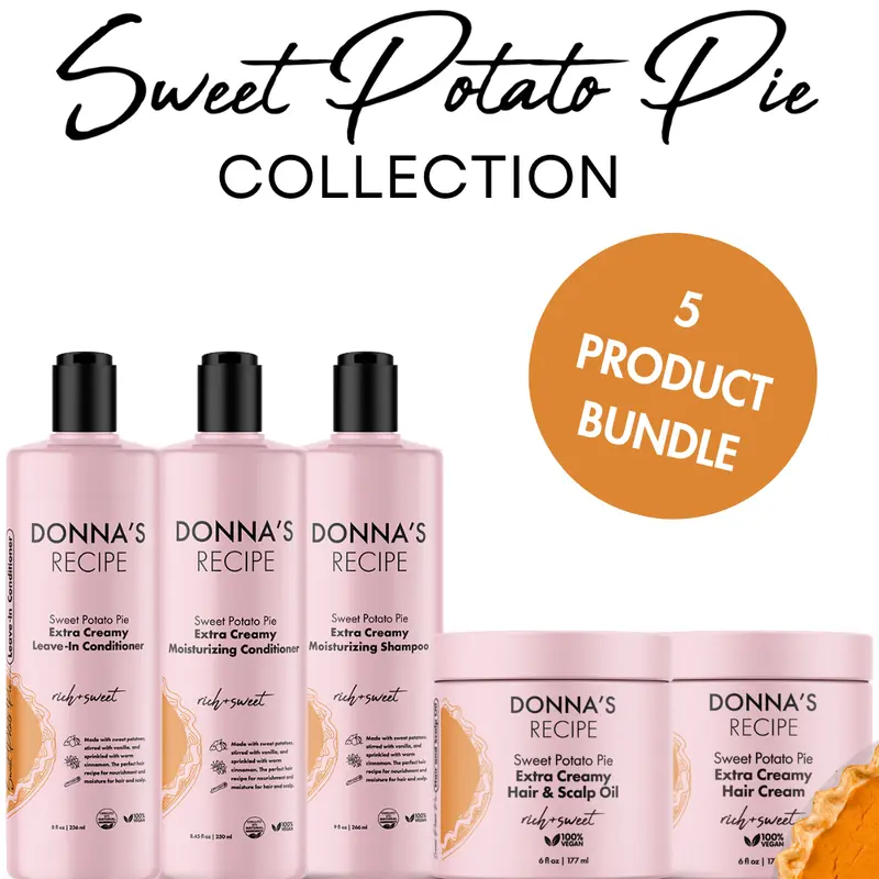 Donna's Recipe Sweet Potato Pie Collection 5-Product Bundle - Moisturizing Shampoo, Conditioner, Leave-In, Oil, & Cream for Natural & Chemically-Treated Hair Haircare Cleanser