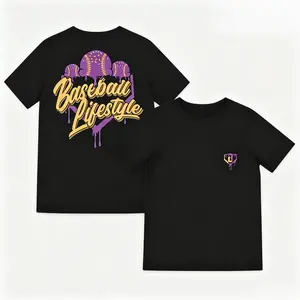 "Baseball Lifestyle" Streetwear T-Shirt, Dripping Baseball Graphic Tee, Black Casual Cotton Top, Urban Sports Style Shirt