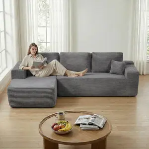 104" Modular Sectional Couch Modern Boneless Sofa with L-Shape Chaise, Deep Seat Cloud Sectional Sofa Corduroy Corner Foam Couches for Living Room,No Assembly Required (Plush Fabric)