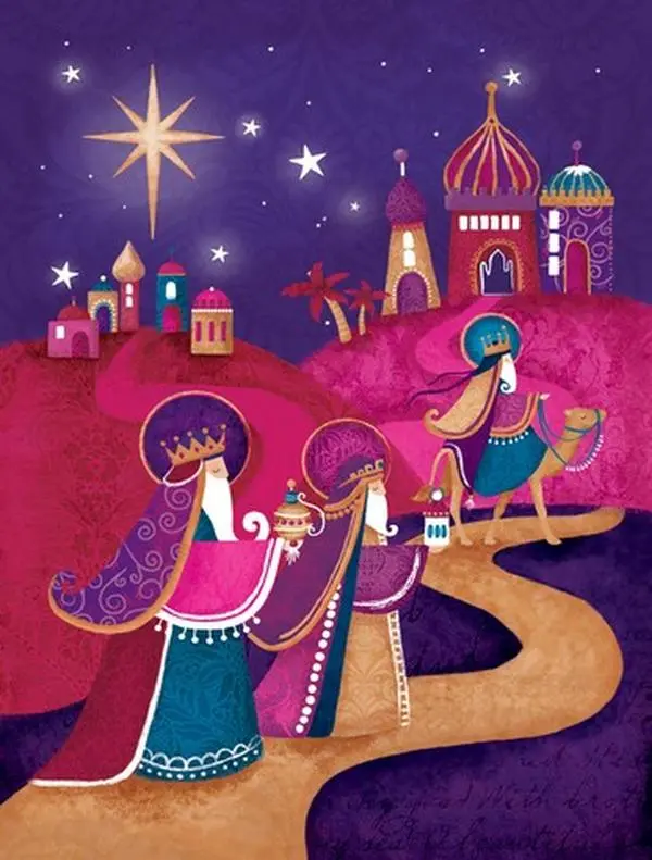 Caroline's Treasures APH7081CHF Christmas Wise Men in Purple Artwork Synthetic Rectangle Fade-Resistant Full Size Canvas House Flag