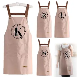 Letter Pattern Apron, 1 Count Adjustable Waterproof Strap Apron with 2 Pockets, Kitchen Apron for Cooking, Gardening, Painting, Baking, Restaurant, Kitchen Cooking Aprons