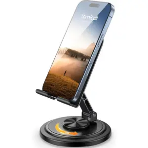 Cell Phone Stand for Desk - [360° Rotation] Sturdy Adjustable Desktop Phone Holder, Foldable Mobile Stand, Office Desk Accessories Gifts for iPhone 17 16 15 14 Pro Max, Galaxy S25, Cellphone