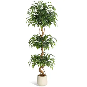 GARVEE 6FT Ficus Tree Artificial Plant in Sturdy White Pot - Indoor Faux Tree for Home and Office Decor, Realistic and Elegant Indoor Greenery
