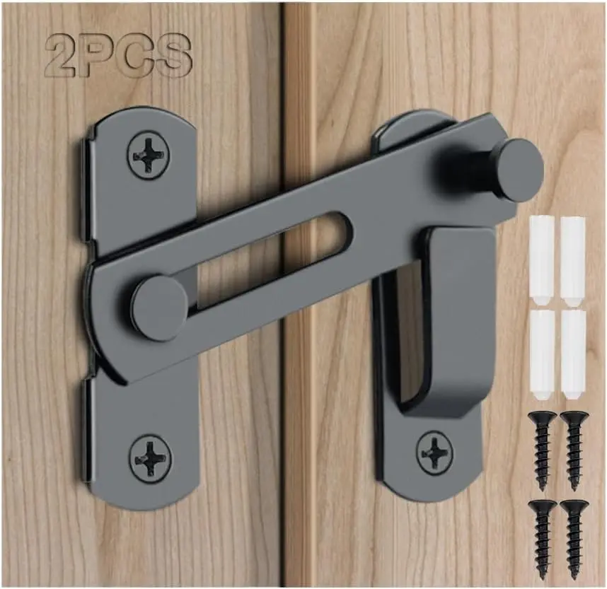 2PCS Alloy Steel Black Door Lock Sets - Heavy Duty Hook Eye Shed Door Latch, 180° Rotate Flip Latch, Rust Resistant Classic Design Easy to Use Privacy Lock Hardware with Mounting Screws for Home Cabins
