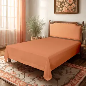 Microfiber Flat Sheet, Ultra-Soft and Durable, Wrinkle, Fade, Stain Resistant Top Sheet, Pale Orange