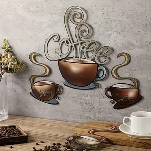 4pcs Metal Coffee Cup Wall Decor, Vintage Coffee Bar Art Decoration, Kitchen Restaurant Living Room Wall Sign, Cafe Theme