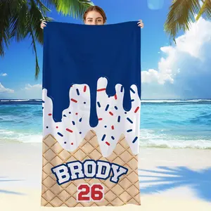Personalized Ice Cream Baseball Beach Towel, Custom Name Number Sports Towel, Monogrammed Pool Towel, End of Season Baseball Gift, Summer Camp Gift