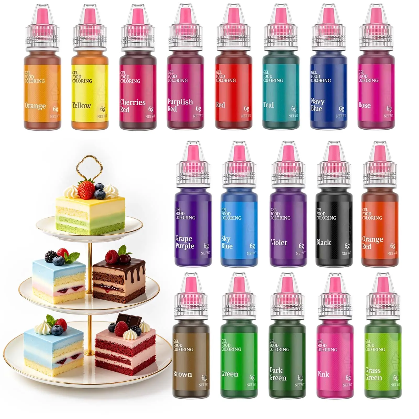18-Piece High-Concentrated Edible Gel Food Coloring Set, 6g Leak-Proof Bottles - Odorless, Sugar-Free, Vegan Gluten-Free for Mother's Day, Easter Baking Decorating (Icing, Fondant, Macaron, Cookie, Cake Supplies), All Ages