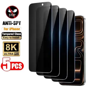 5PCS 28° True Privacy Screen Protector for iPhone 16 PRO MAX 13, 14, 15, 17 Pro Max, 16E, 17, 17 Air, Plus, Pro – No White Borders, No Bubbles, Drop-Proof, Explosion-Proof, Scratch-Resistant, Does Not Lift Cases, 9H Hardness Apple Privacy Film