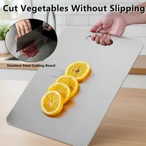 304 Stainless Steel Rectangle Cutting Board, Double-Sided Kitchenware with Smooth Side for Vegetable/Meat Cutting, Textured Side for Non-Slip Grinding, Non-Absorbent & Easy to Clean