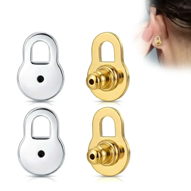 Women's Brass Plain Earring Lifters (Set of 2) - Comfortable Jewelry Adjusters for Heavy Studs, Drooping Earlobes, Back Earrings