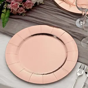 10-Pack Disposable Round Charger Plates 13" Rose Gold with Leathery Texture - 1100GSM Sturdy Cardboard Placemats