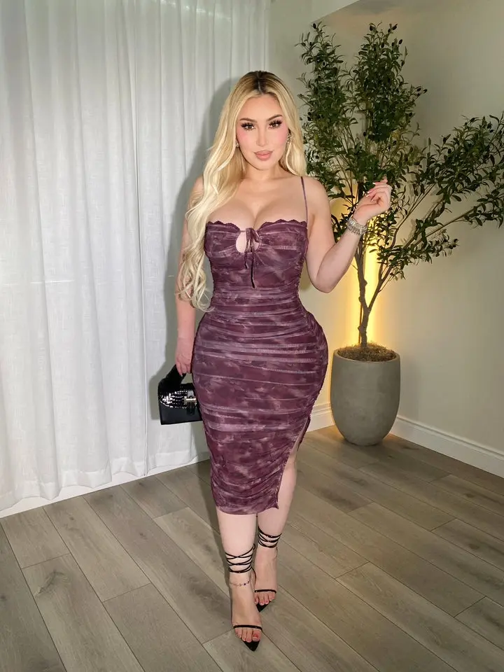 embellished ruffle mini dress in plum  Statement Birthday Glam  Serving a bold, playful and superstylish  moment in this deep plum mini dress. Featuring a sheer embellished bodice  paired with a 3D textured ruffle skirt, this look