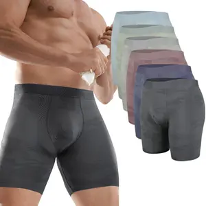 3 Pack Menswear Underwear Breathable  Stretch Boxer Briefs Long Leg Anti Chafing Contour Pouch Soft Shorts Sports Tagless Trunks Fabric Athletic Compression Plain Elastic