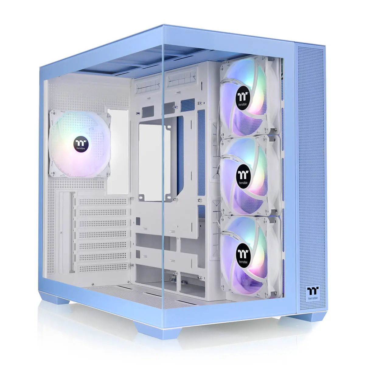 View 380 Tempered Glass ARGB Lighting Mid-Tower PC Case, Hydrangea Blue, ATX Support, Dual Chamber Chassis
