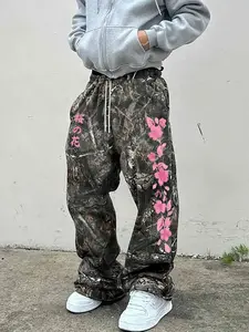 Men's Y2K Camo Pants, Vintage Branch Print, Sakura Pattern, High Street Loose Fit, Street Hip Hop Style, Summer Fashion