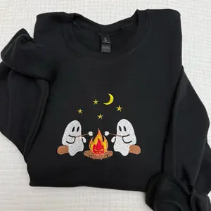 Cute camping ghosts embroidered gildan sweatshirt