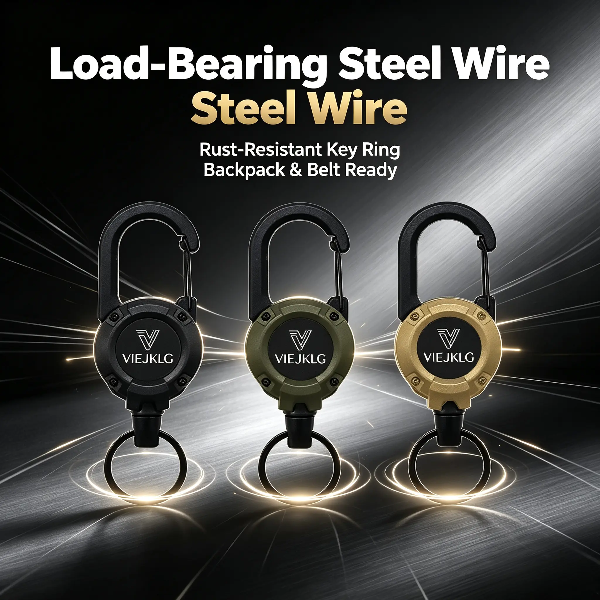 High Load-Bearing Heavy-Duty Telescopic Steel Wire Rope Keychain with 3-in-1 Buckle, Anti-Loss Portable Accessory for Hiking, Outdoor Travel