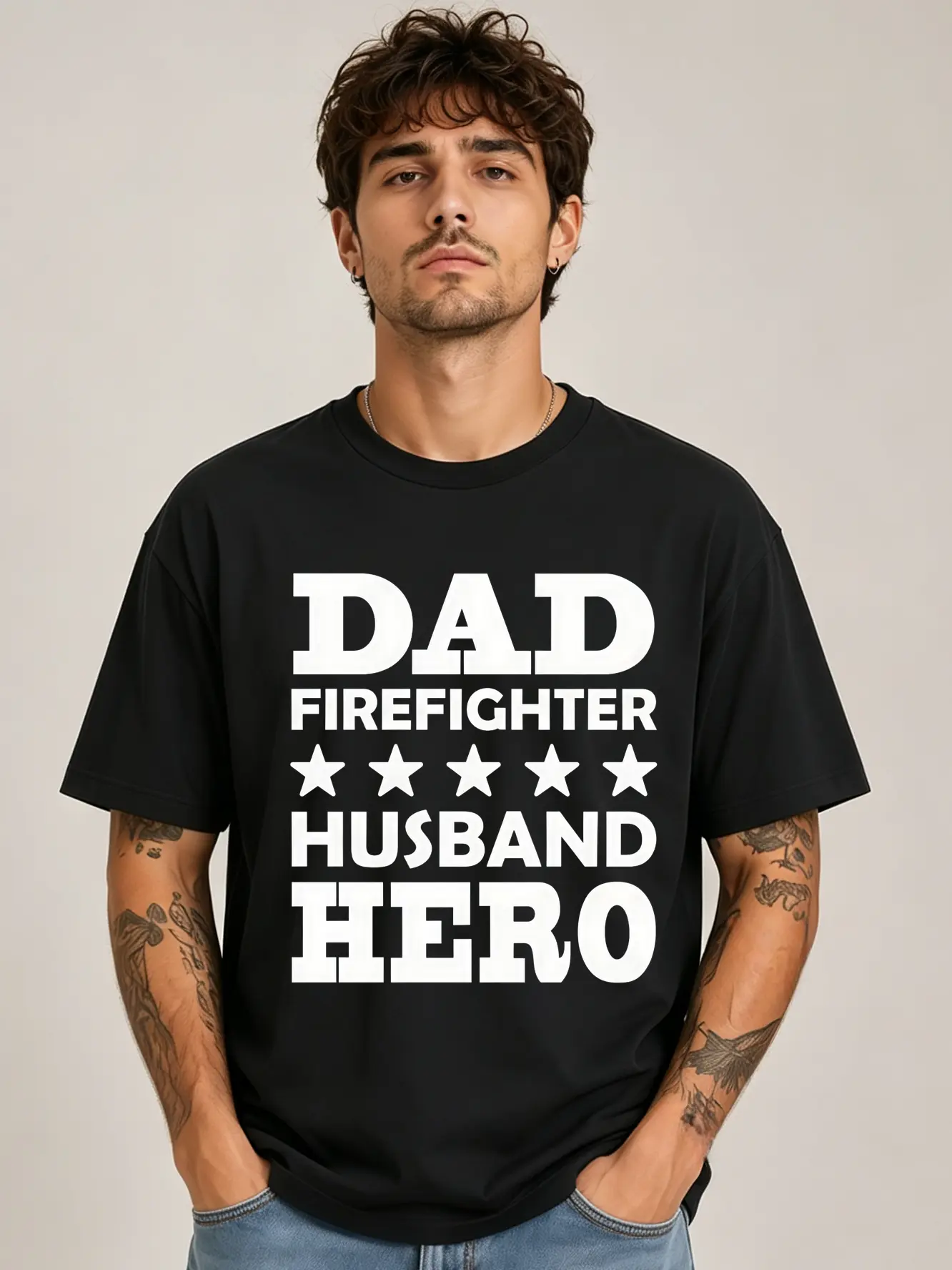 Men's Cotton Graphic T-Shirt - Stylish Short Sleeve Classic Casual Outdoor Dad Firefighter Tribute Tee, Family Pride Fire Service Apparel