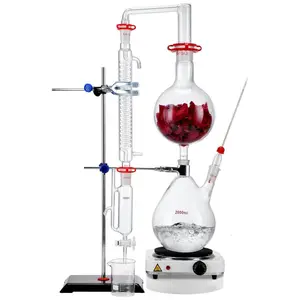 Essential Oil Distillation Kit, 2000ml Distillation Apparatus, 3.3 Boro Lab Glassware Distillation Kit with 1000W Heating Plate and 24, 40 Joint, 28 pcs Set