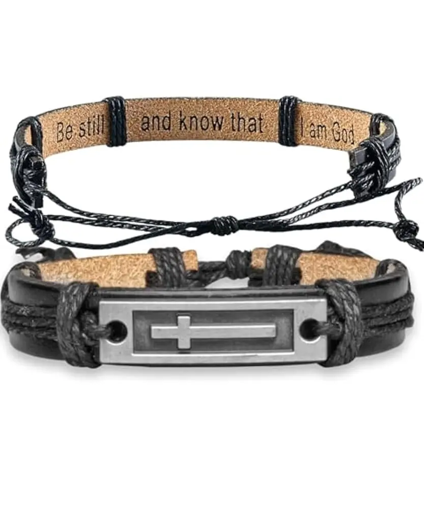 Soul Statement Engraved Leather Bracelet for Men & Teens - Inspirational Christian Gift, Adjustable, Phil 4:13 Black