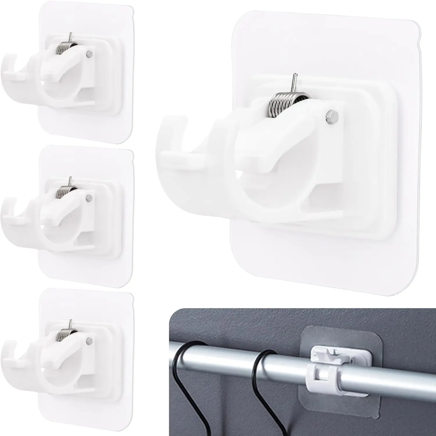 4/8pcs Curtain Rod Holder, Self-adhesive Curtain Rod Holder No Drilling Needed, Multipurpose Nail Free Stick on Curtain Rod Hooks, Kitchen Bathroom Hotel Curtain Hook Home Decoration