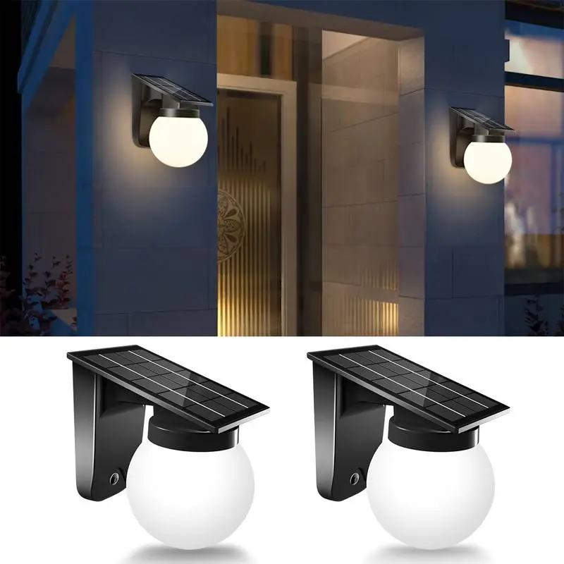 Solar-Powered Outdoor Wall Light - LED, Auto-Sensor, 3 Modes, IP65 Rated Outdoor Waterproof Lights, Solar Illuminated Spherical Warm White, Night Illumination, Adjustable Gate Garden Safety Lighting