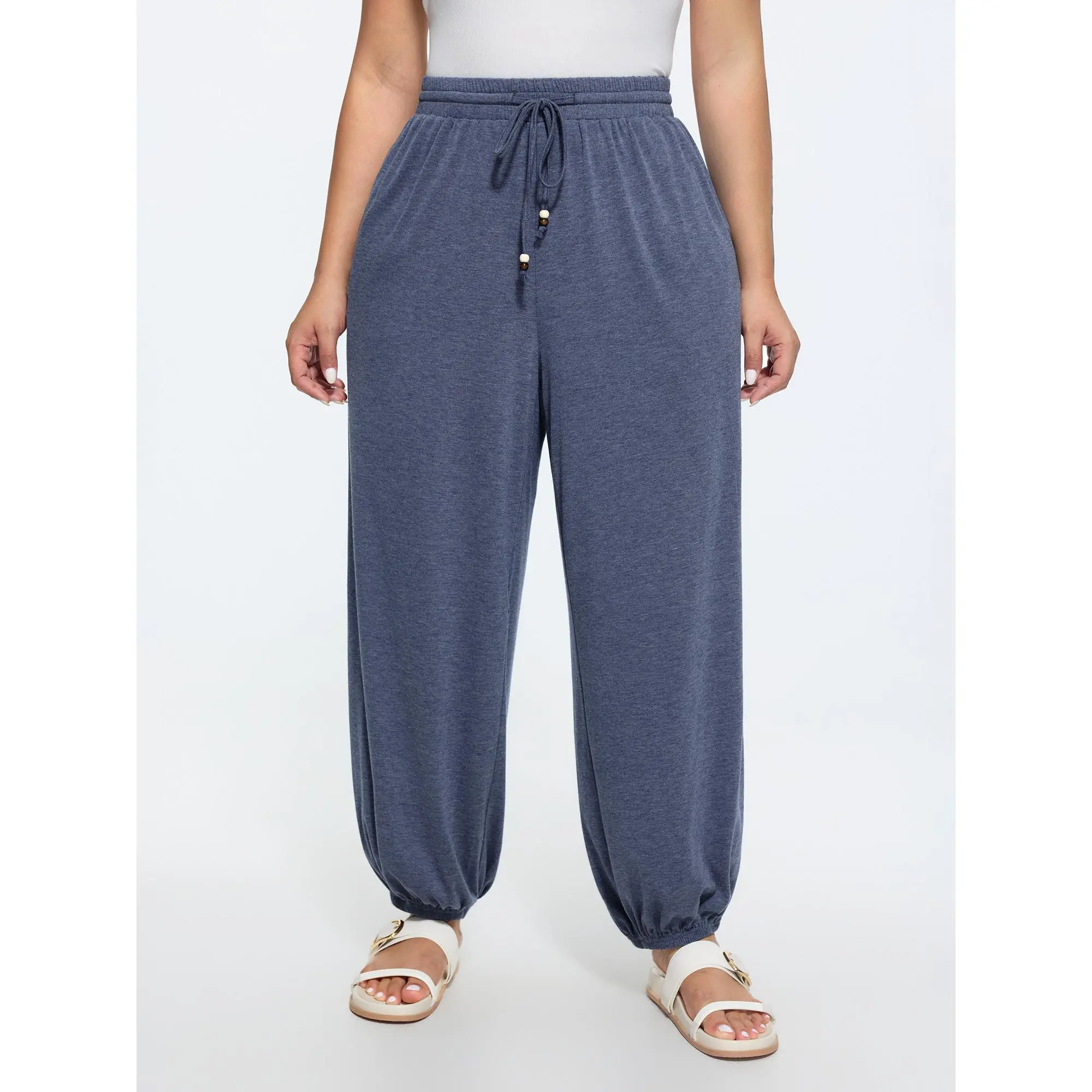 BloomChic Women's Plus Size Supersoft Mid Rise Jogger Pants, Leisure Rayon Blend with a Drawstring Waist and Side Pockets, 14-16/1X, 19% Rayon, Cold Wash, Jogging Pants, Sporty Chic, Multi-Size