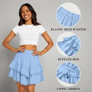 Womens Flowy Ruffle Shorts High Waist Pleated Mini Skirts Casual Boho Ruffle Tiered Skorts Cute Versatile Fashion Shorts