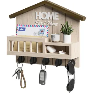 Key and Mail Holder for Wall, Wall Key Holder with Shelf,  Key Holder for Wall,  Key Holder Wall Mount, Mail Organizer Wall Mounted, Entryway & Front Door Key Holder with 5 Hooks(White)