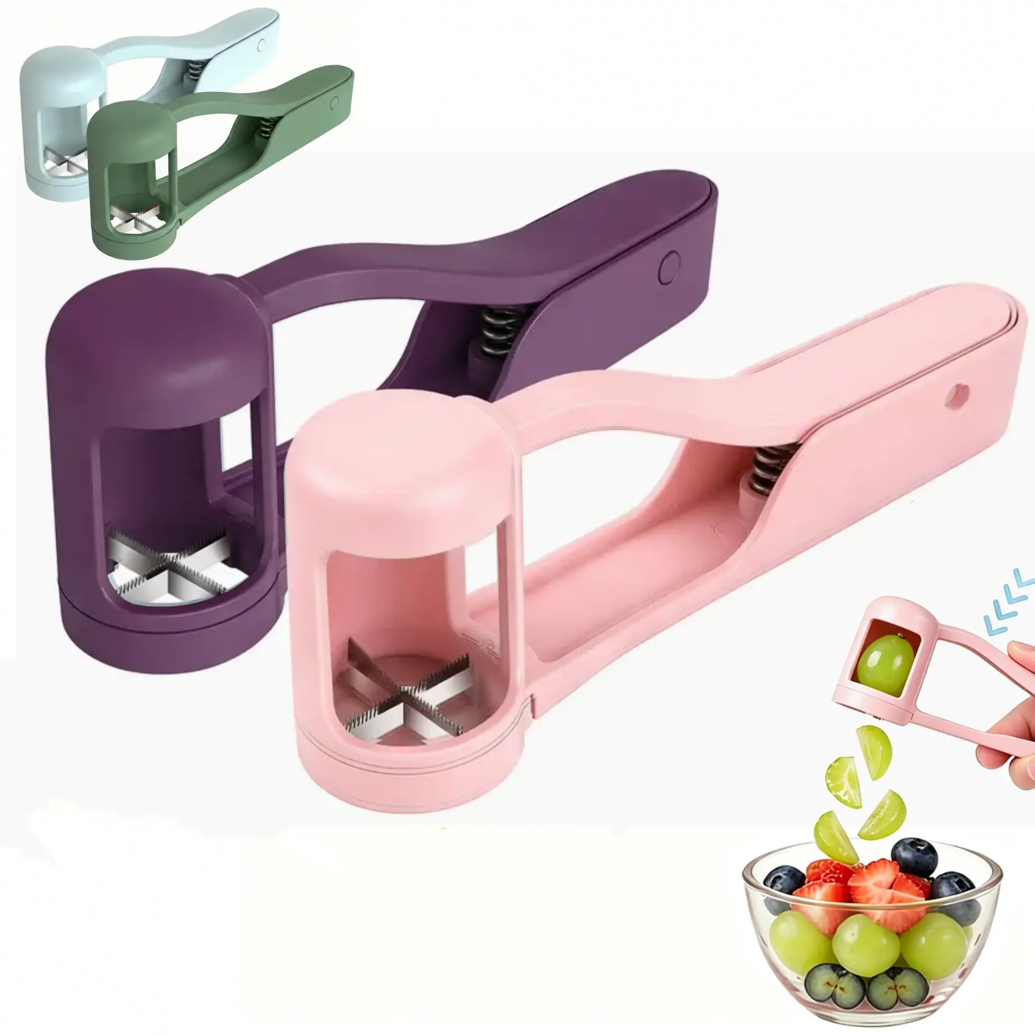 Grape Cutter Grape Slicer for Toddlers,Grape Cherry Tomato Strawberry Cutter Quarter Slicer tool For Vegetable Fruit Salad Cake Decoration,Stainless Steel kitchen Gadget Fruit cutter