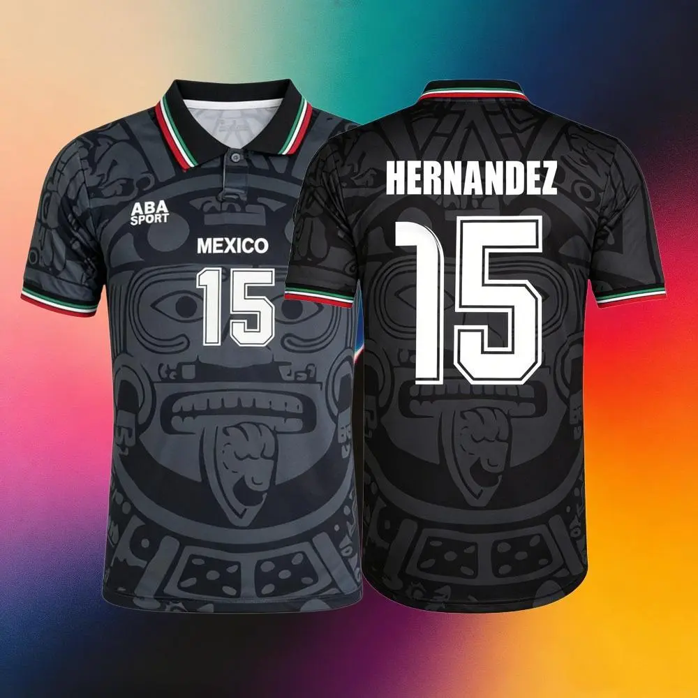 15# Hernandez 1998 Mexico National Team Away Short Sleeve Retro Soccer Jersey Black