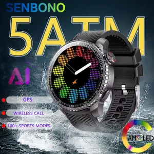 SENBONO 1.43-inch Smartwatch with GPS, AI watch face, multi-sports fitness tracker, wireless calling, sedentary reminder, alarm clock, calculator, men's sports smartwatch.