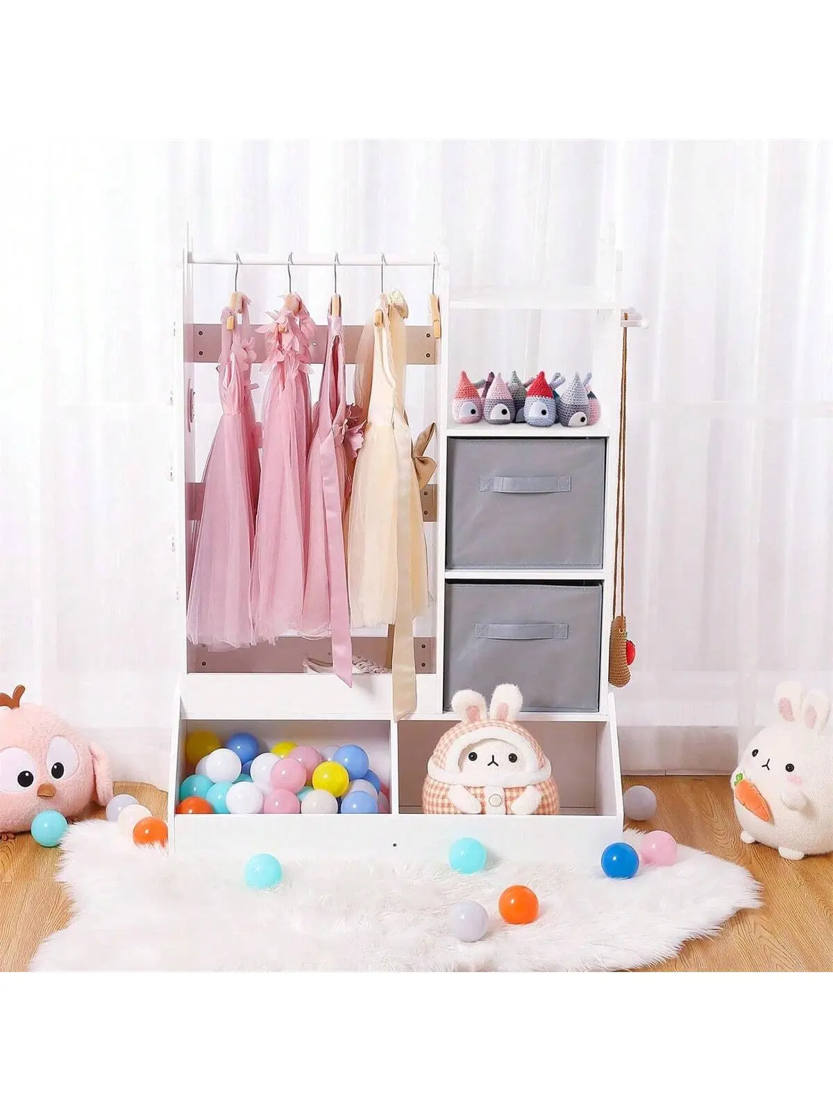 【Christmas Gift】Girls' Vanity Dress-Up Furniture Set - Adjustable Bedroom Multi-Functional Organizer with Ample Storage, Touch-Light Mirror, ASTM & CPSIA Standard Compliance, Nursery