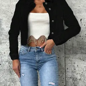 Ladies' Solid Color Cropped Denim Jacket
