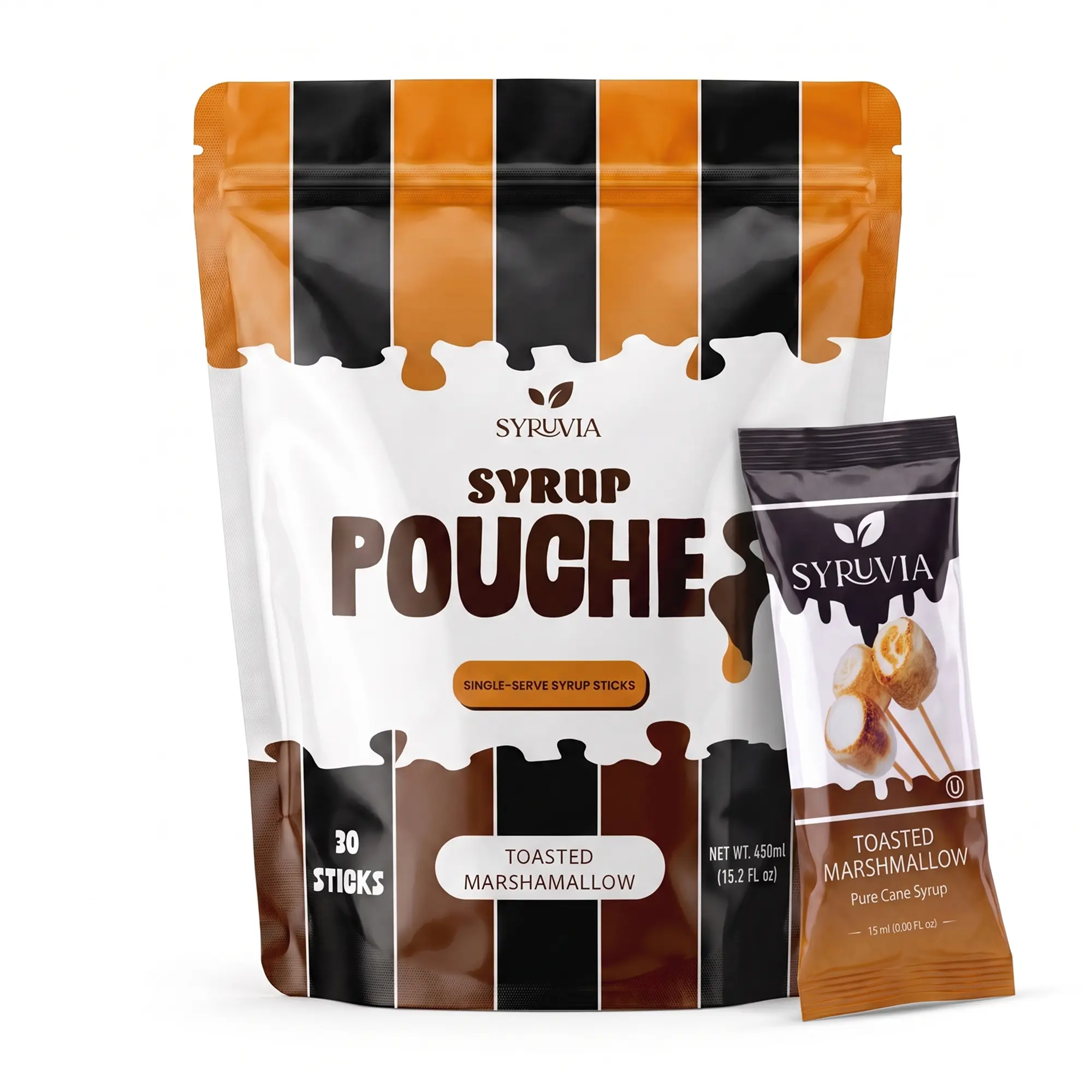 Syruvia Toasted Marshmallow Syrup Pouches, Coffee Syrup Sticks for Coffee, Tea, Lattes & Desserts, 30 Count (15 mL Each)
