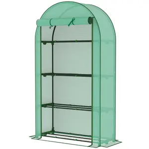 Portable Walk-in Greenhouse 41.3“L x 17.7”W x 63“H Green with 4 Shelves Organize Pots & Trays, Roll-Up Door for Ventilation, PE Cover Blocks UV & Lets 85% Light In, Steel Frame, Great for Seed Starting and Flower Growing