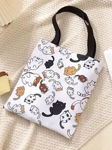 Cute Cartoon Cat Pattern Tote Bag, Fashion Tote Bag, Casual Versatile Storage Bag for Women & Girls, Trendy All-match Bag for Daily Shopping Office and Various Occasions, Fashionable Patterned Bag, Cute Tote Bags