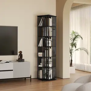 YOWOS 6-Tier 360° Rotating Bookshelf, Space Saving Bamboo Spinning Bookcase for Small Spaces, Book Nook & Home Library Decor