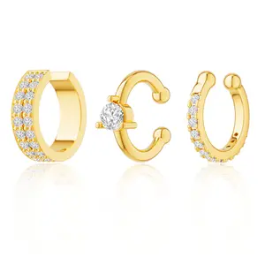 FUNSANNY Thin 3Pcs Ear Cuffs for Women Non Piercing Ear Clip Cartilage Ear Cuff Hypoallergenic Cubic Zirconia Dainty Cuff Earring Trendy Jewelry Gifts