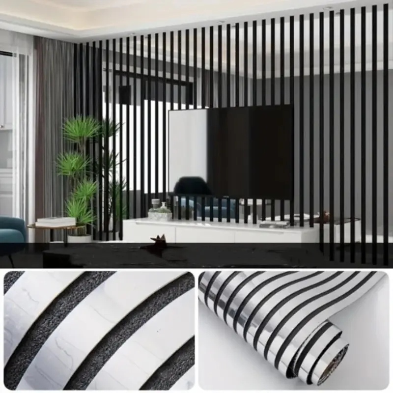 1 Roll Silver Striped Self-Adhesive Vinyl Wallpaper - Thick Mirror Reflective Texture Peel and Stick Wallpaper, Suitable for Walls, TV Background, Living Rodroom, Entryway, Modern Style, Easy to Install, Wall Decoration, Reflective Wall Covering Wallpaper