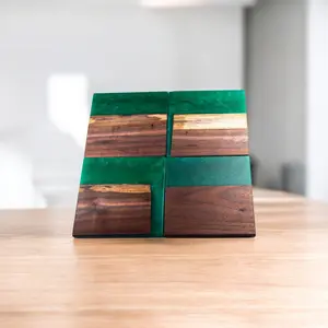 Walnut with Dark Green Epoxy Coaster