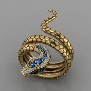 Unisex Creative Snake-Shaped Micro-Set Sapphire Blue Zirconia Ring, Best-Selling Party Gift for Festive Occasions, Unisex Wear