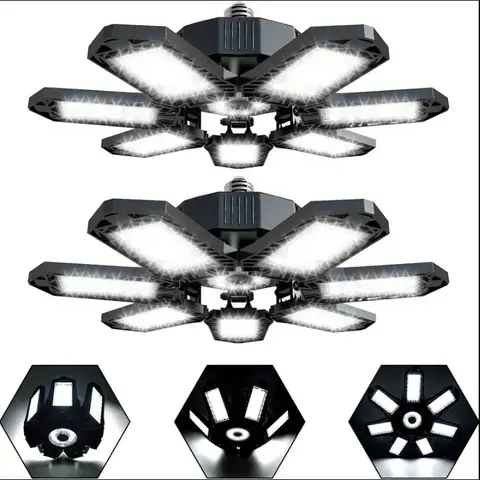 Adjustable Foldable 6-Panel 360° LED Garage Light - E26/E27 Deformable Energy-Saving Bulb, 360-Degree LED Ceiling Lighting, Flexible Design, 50,000 Hours ABS+PC, 0-90° Fold for Tight Spots, Easy-Install for Barn/Warehouse